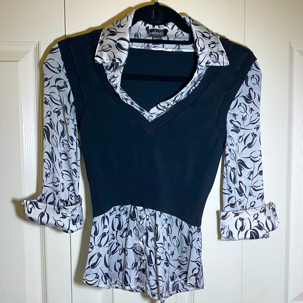 Bebe Knitted Vest and Silk Top